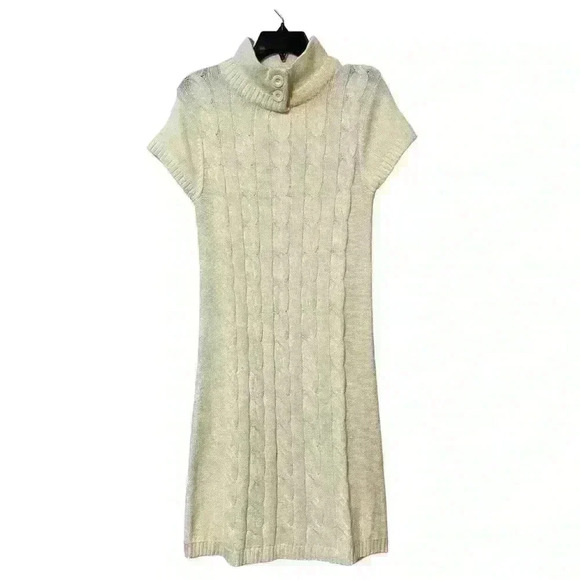 Rabbit Rabbit Rabbit Designs Ivory sweater dress size M Cable Knit 30% Wool - Picture 1 of 8
